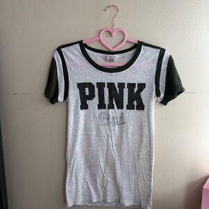 PINK Victoria's Secret Green, apricot and Black Tee